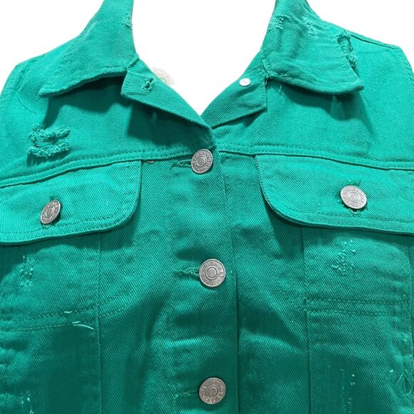 Highway Jeans Green Vest 3XL Distressed Denim Sleeveless Button Front Raw Hem - Picture 4 of 13